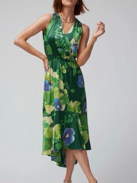 White House Black Market Dresses & Skirts - White House Black Market Green Floral High Low Midi Dress NWOT